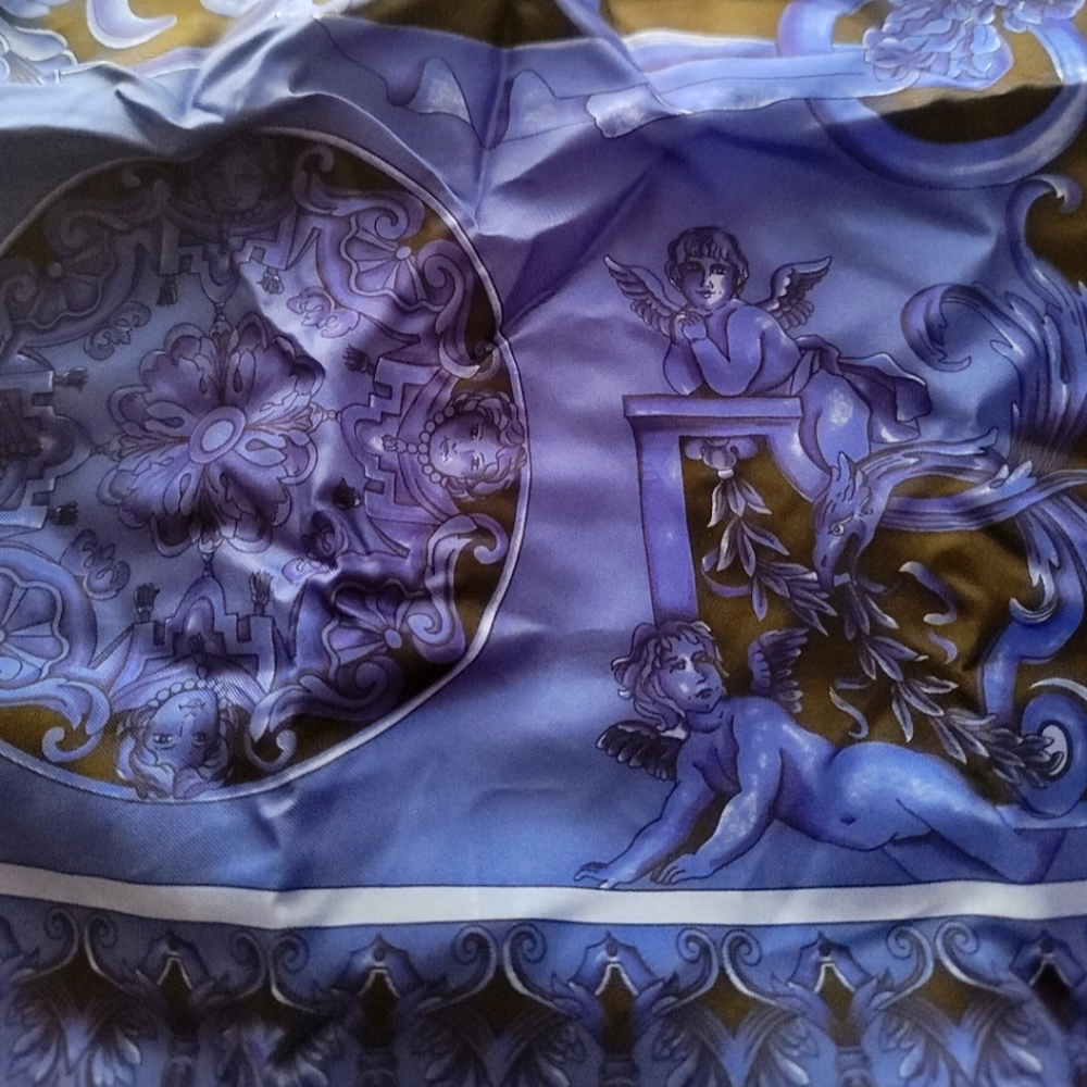 COPY - Versace Silk/blue, Red soft Scarf... Fabulous colors and detail...